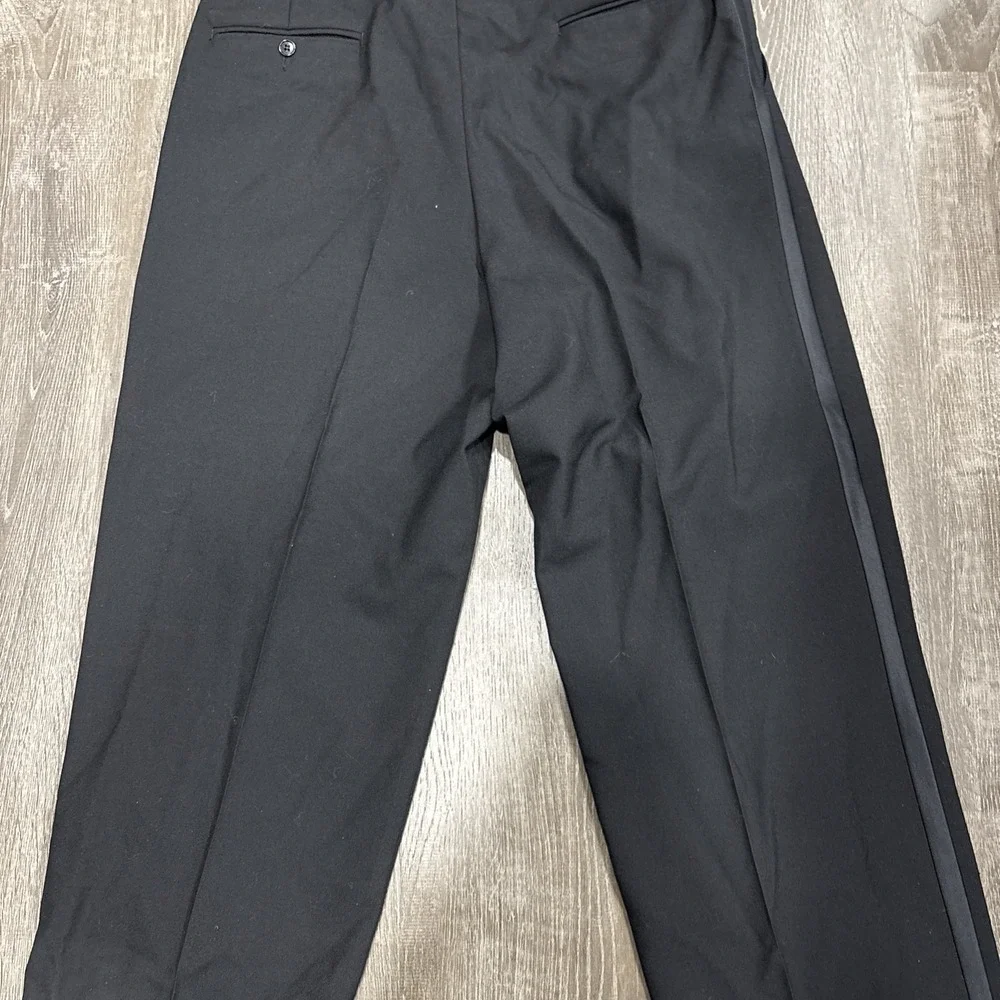 VTG 70s Wool Dress Pants With Suspenders Side Belt Talon Zipper Adjustable 38x31 - Picture 15 of 16